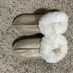 Lauren Conrad Gold Slippers with White Fur Trim